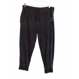 Black Knit Drawstring Jogger Pants With Blue Stripes For Men